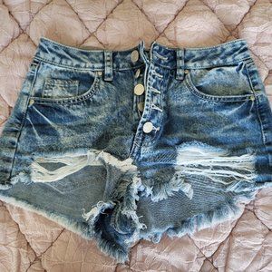 Distressed Denim Shorts with Buttons